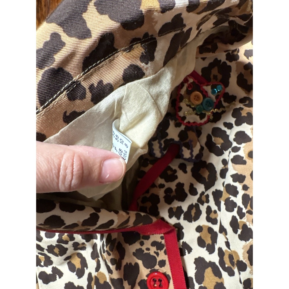 Moschino Cheap & Chic Leopard Print Red Trim Cat Buttons Appliqué Blazer Sz 10 - Picture 8 of 16